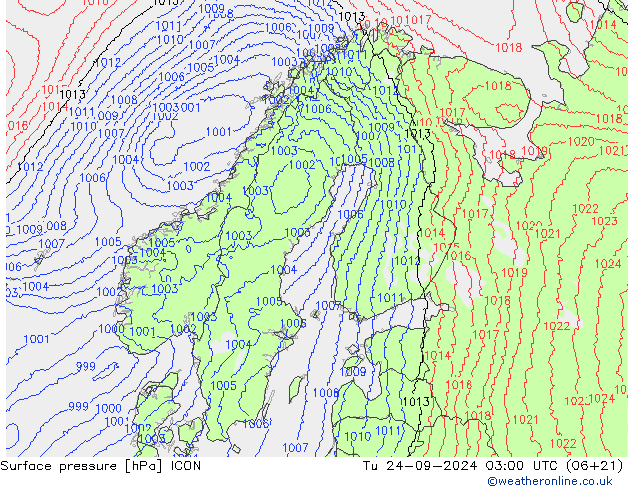 pression de l'air ICON mar 24.09.2024 03 UTC