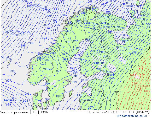 приземное давление ICON чт 26.09.2024 06 UTC