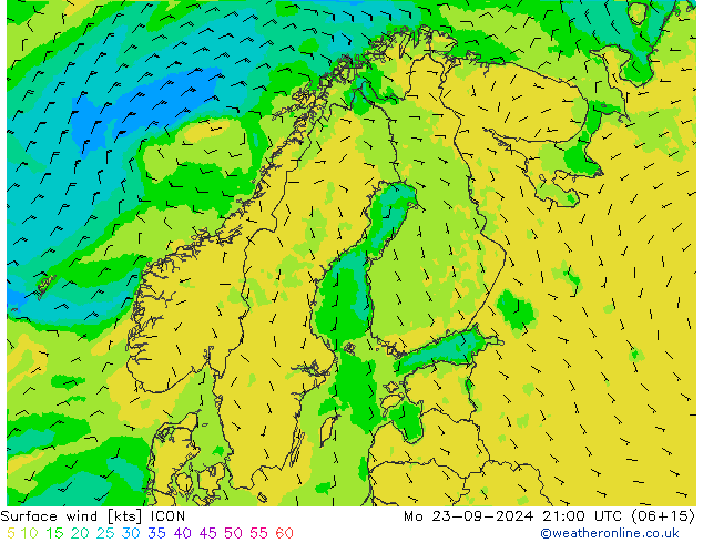 Surface wind ICON Mo 23.09.2024 21 UTC