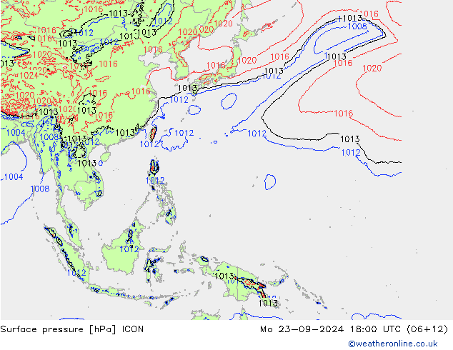 Atmosférický tlak ICON Po 23.09.2024 18 UTC