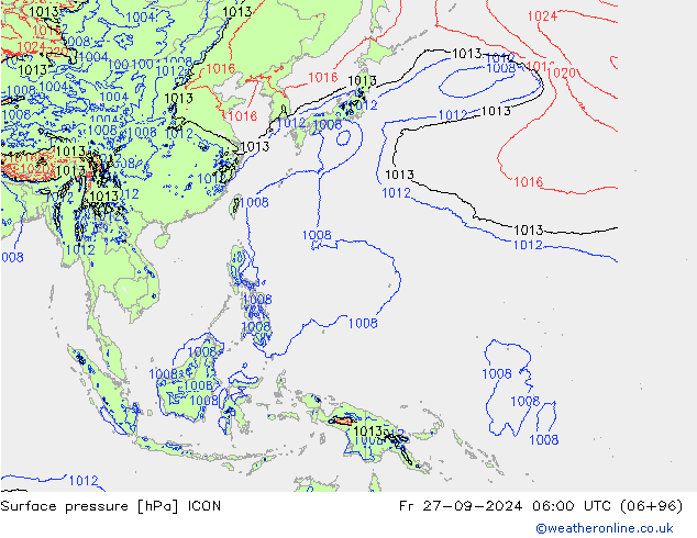 Yer basıncı ICON Cu 27.09.2024 06 UTC