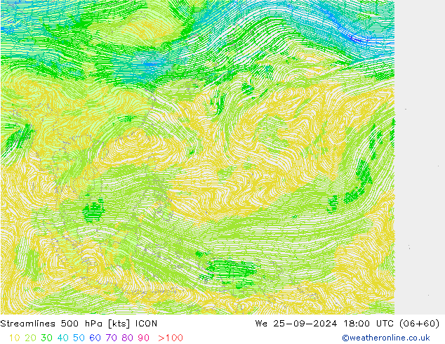 Streamlines 500 hPa ICON We 25.09.2024 18 UTC