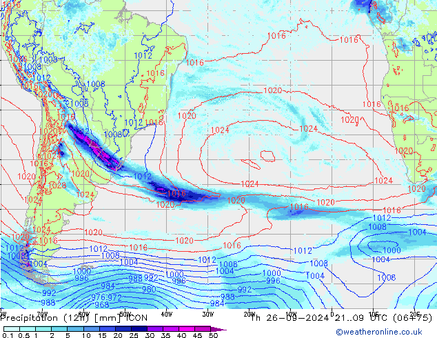 Precipitazione (12h) ICON gio 26.09.2024 09 UTC