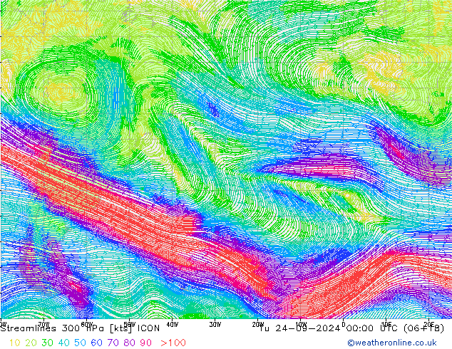 Ligne de courant 300 hPa ICON mar 24.09.2024 00 UTC