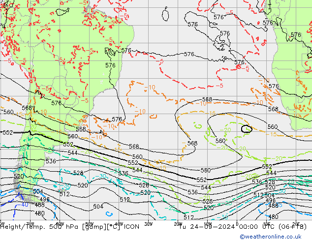 Height/Temp. 500 hPa ICON wto. 24.09.2024 00 UTC