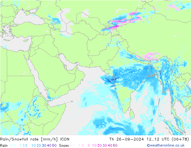 Rain/Snowfall rate ICON  26.09.2024 12 UTC