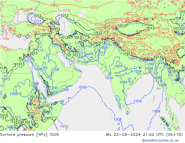 Surface pressure ICON Mo 23.09.2024 21 UTC