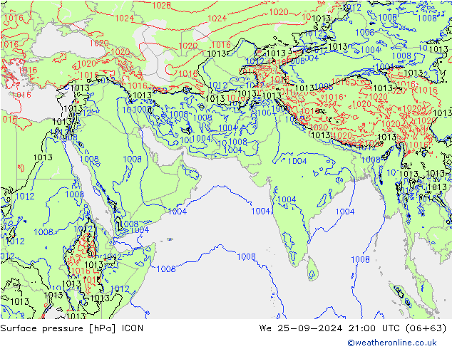 Surface pressure ICON We 25.09.2024 21 UTC