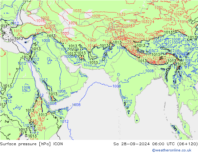 Surface pressure ICON Sa 28.09.2024 06 UTC