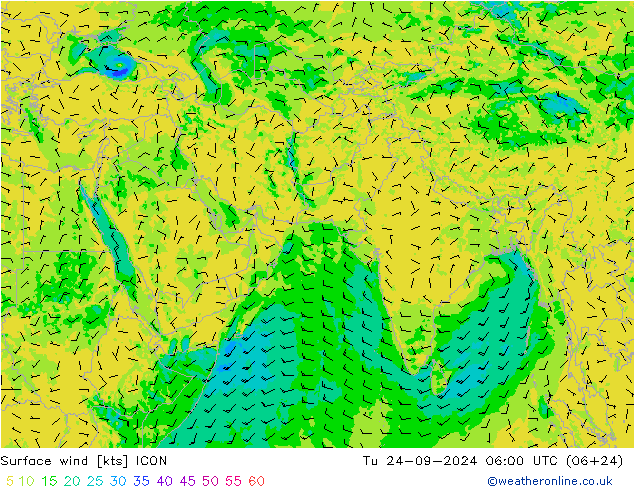 Surface wind ICON Tu 24.09.2024 06 UTC