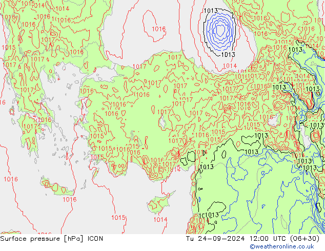 Pressione al suolo ICON mar 24.09.2024 12 UTC