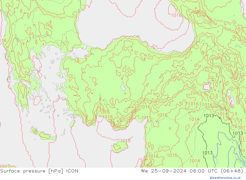 приземное давление ICON ср 25.09.2024 06 UTC