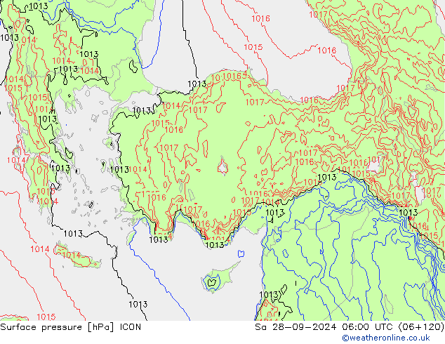 Surface pressure ICON Sa 28.09.2024 06 UTC