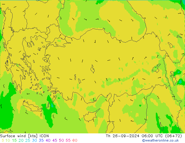 Viento 10 m ICON jue 26.09.2024 06 UTC