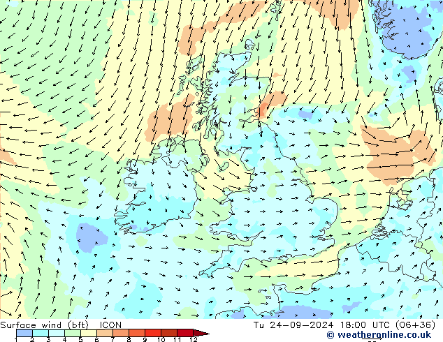  10 m (bft) ICON  24.09.2024 18 UTC