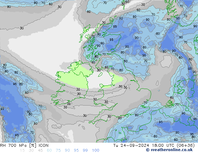 RH 700 hPa ICON  24.09.2024 18 UTC