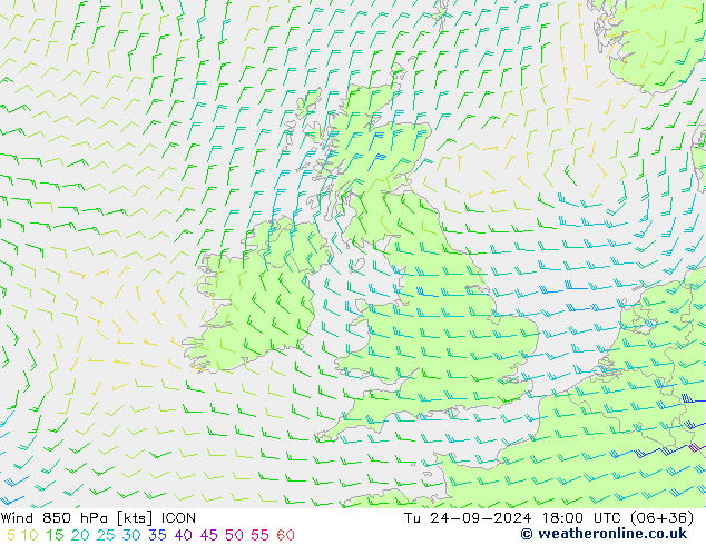 Vent 850 hPa ICON mar 24.09.2024 18 UTC