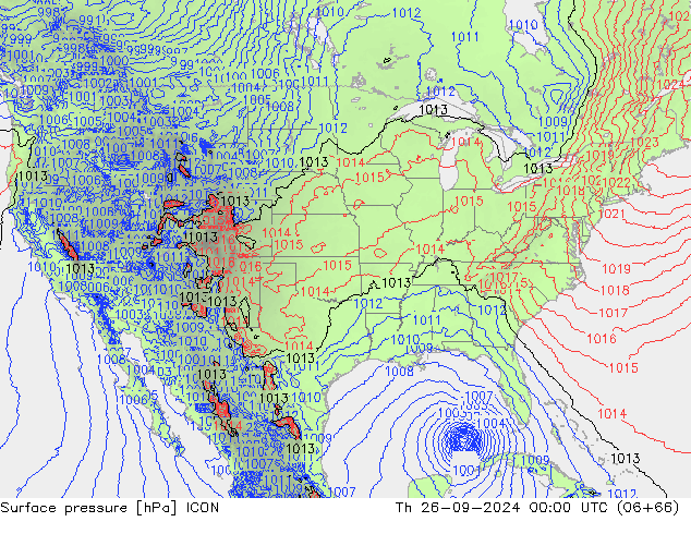 Presión superficial ICON jue 26.09.2024 00 UTC