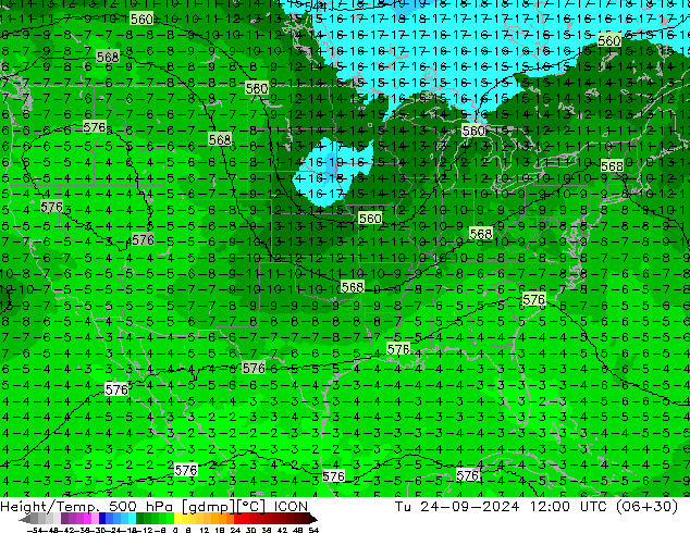 Height/Temp. 500 hPa ICON Tu 24.09.2024 12 UTC