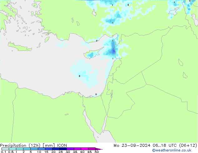 Precipitación (12h) ICON lun 23.09.2024 18 UTC