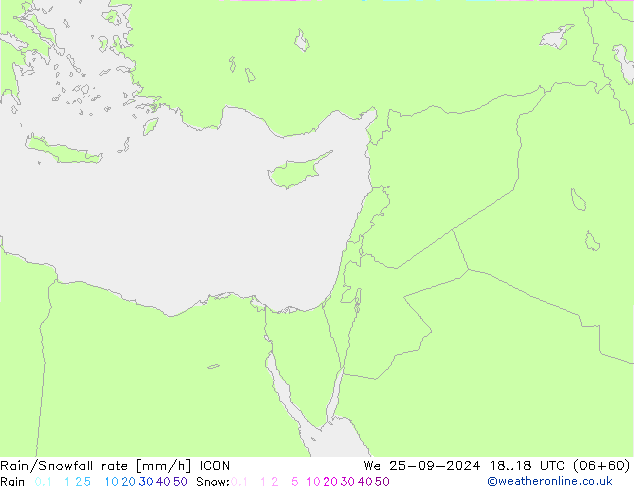 Rain/Snowfall rate ICON mer 25.09.2024 18 UTC