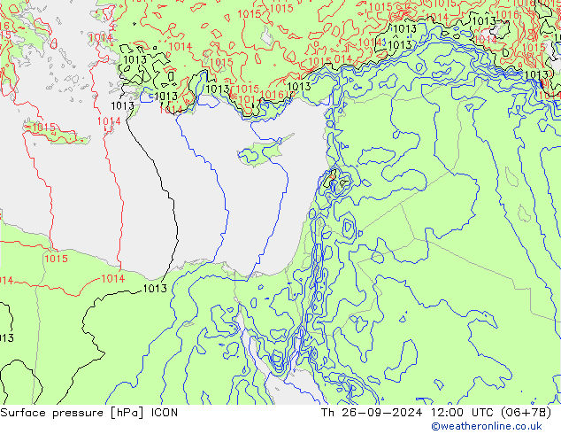 Pressione al suolo ICON gio 26.09.2024 12 UTC