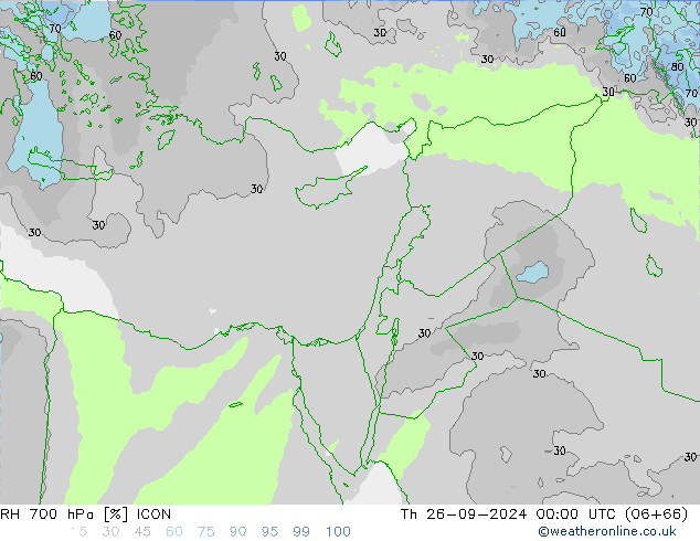 Humedad rel. 700hPa ICON jue 26.09.2024 00 UTC