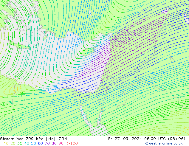 Streamlines 300 hPa ICON Fr 27.09.2024 06 UTC