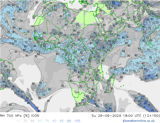 RH 700 гПа ICON Вс 29.09.2024 18 UTC