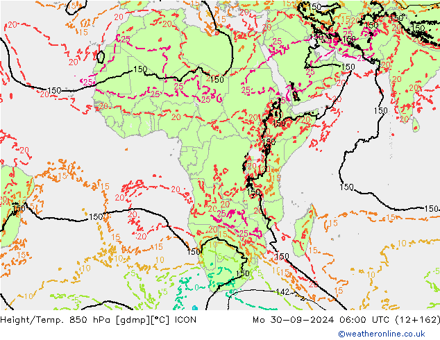 Height/Temp. 850 hPa ICON Mo 30.09.2024 06 UTC