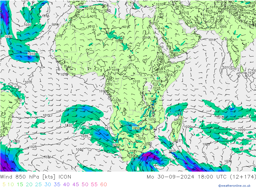 Wind 850 hPa ICON Mo 30.09.2024 18 UTC