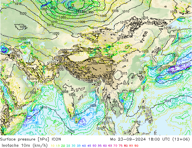 Eşrüzgar Hızları (km/sa) ICON Pzt 23.09.2024 18 UTC