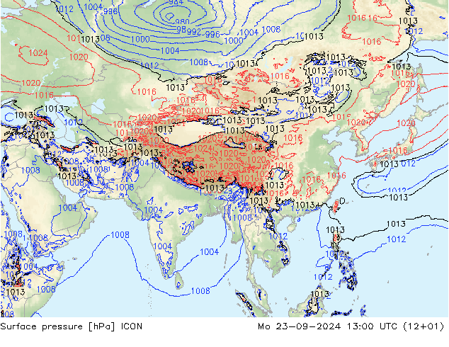 Pressione al suolo ICON lun 23.09.2024 13 UTC