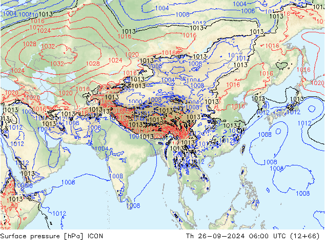 Atmosférický tlak ICON Čt 26.09.2024 06 UTC