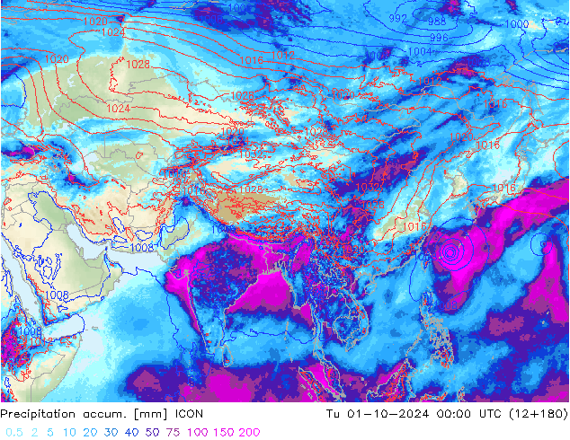 Precipitation accum. ICON mar 01.10.2024 00 UTC