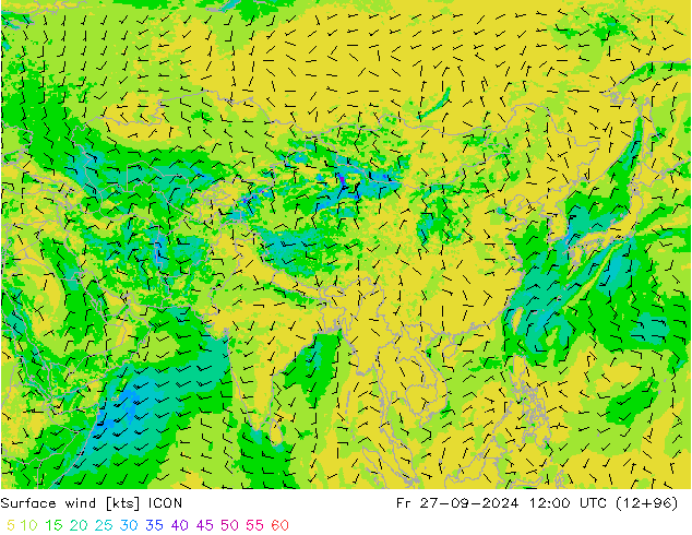 Vento 10 m ICON Sex 27.09.2024 12 UTC