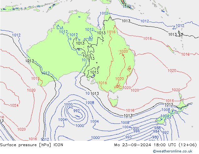 Atmosférický tlak ICON Po 23.09.2024 18 UTC