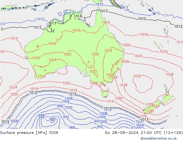 Yer basıncı ICON Cts 28.09.2024 21 UTC