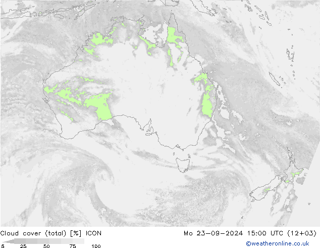 Cloud cover (total) ICON Mo 23.09.2024 15 UTC