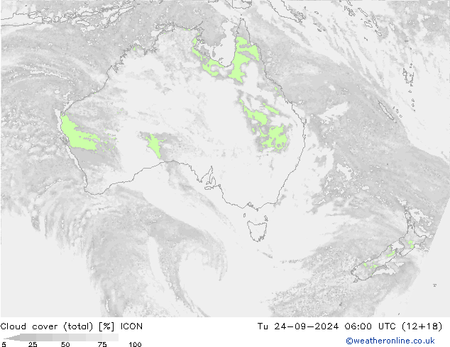zachmurzenie (suma) ICON wto. 24.09.2024 06 UTC