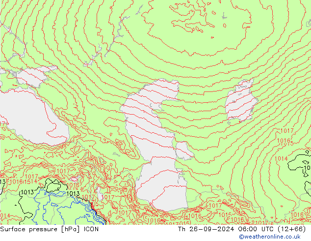 Atmosférický tlak ICON Čt 26.09.2024 06 UTC