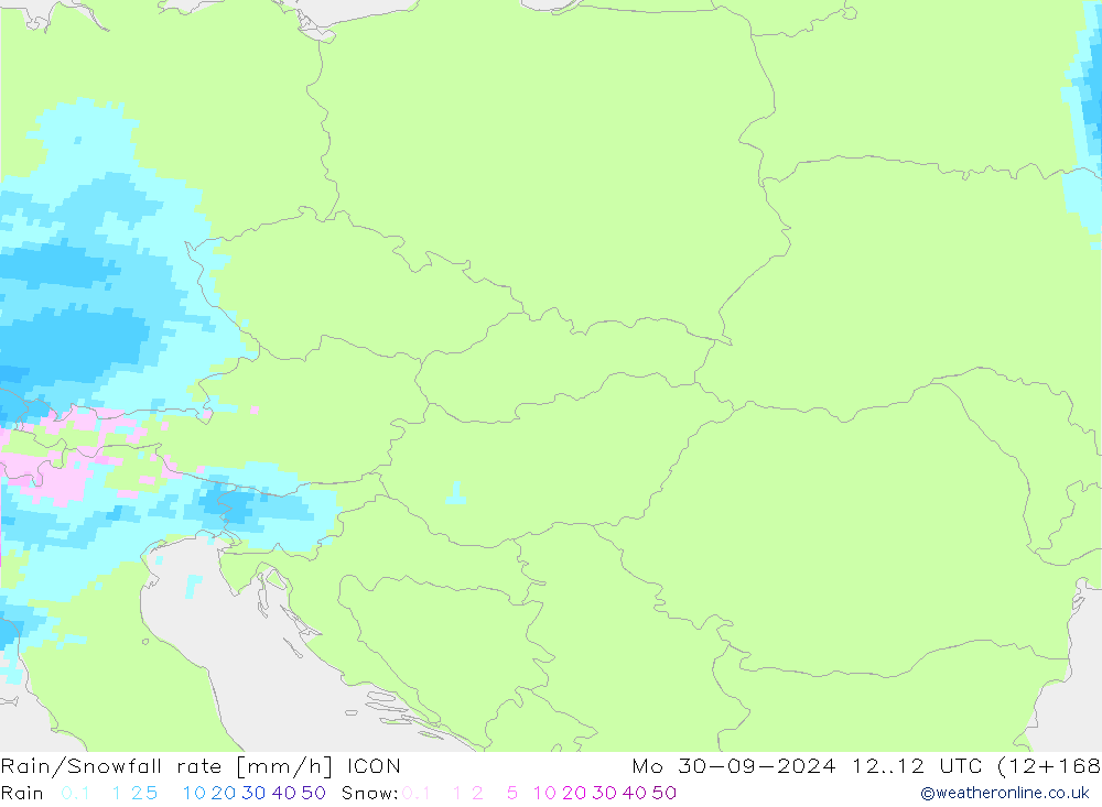 Rain/Snowfall rate ICON Mo 30.09.2024 12 UTC