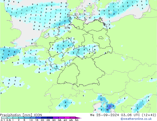 Neerslag ICON wo 25.09.2024 06 UTC