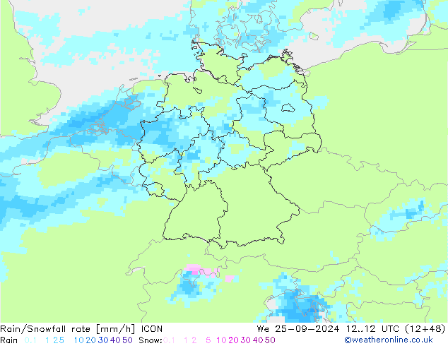 Rain/Snowfall rate ICON We 25.09.2024 12 UTC