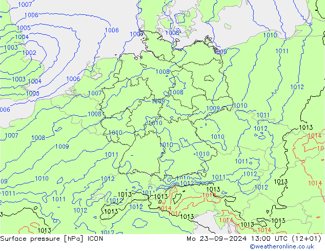 Surface pressure ICON Mo 23.09.2024 13 UTC