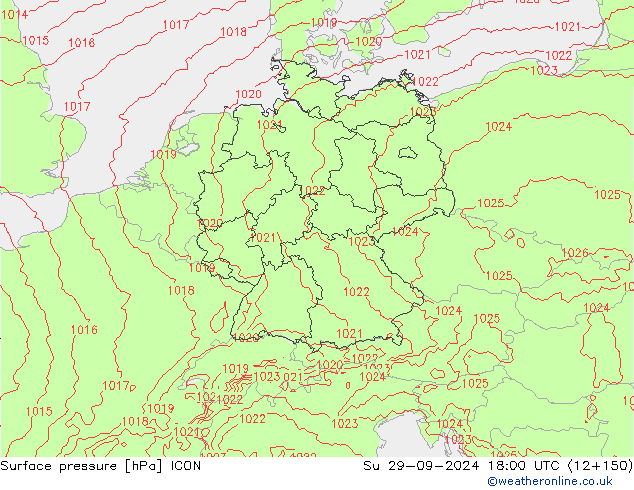 Surface pressure ICON Su 29.09.2024 18 UTC