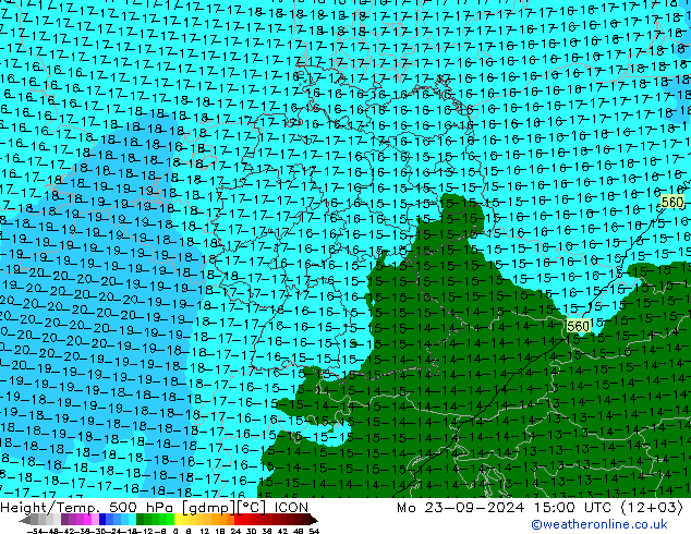 Height/Temp. 500 hPa ICON lun 23.09.2024 15 UTC