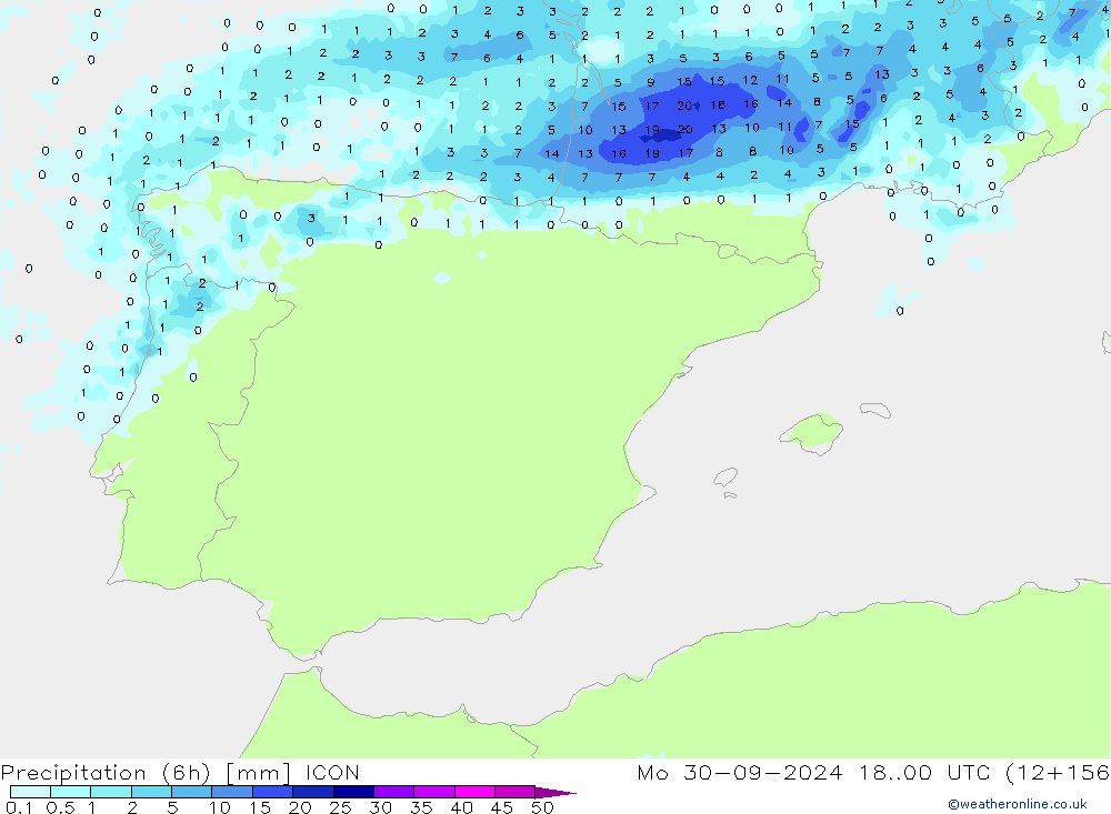 Yağış (6h) ICON Pzt 30.09.2024 00 UTC