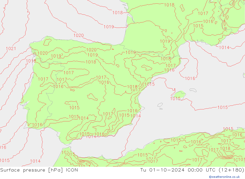 Yer basıncı ICON Sa 01.10.2024 00 UTC