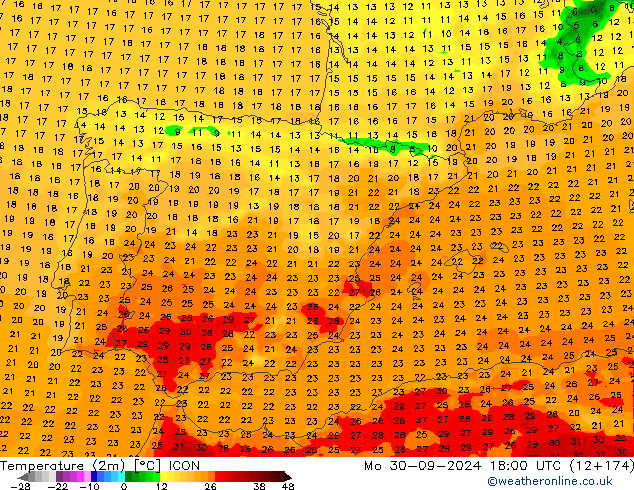 Temperatura (2m) ICON lun 30.09.2024 18 UTC